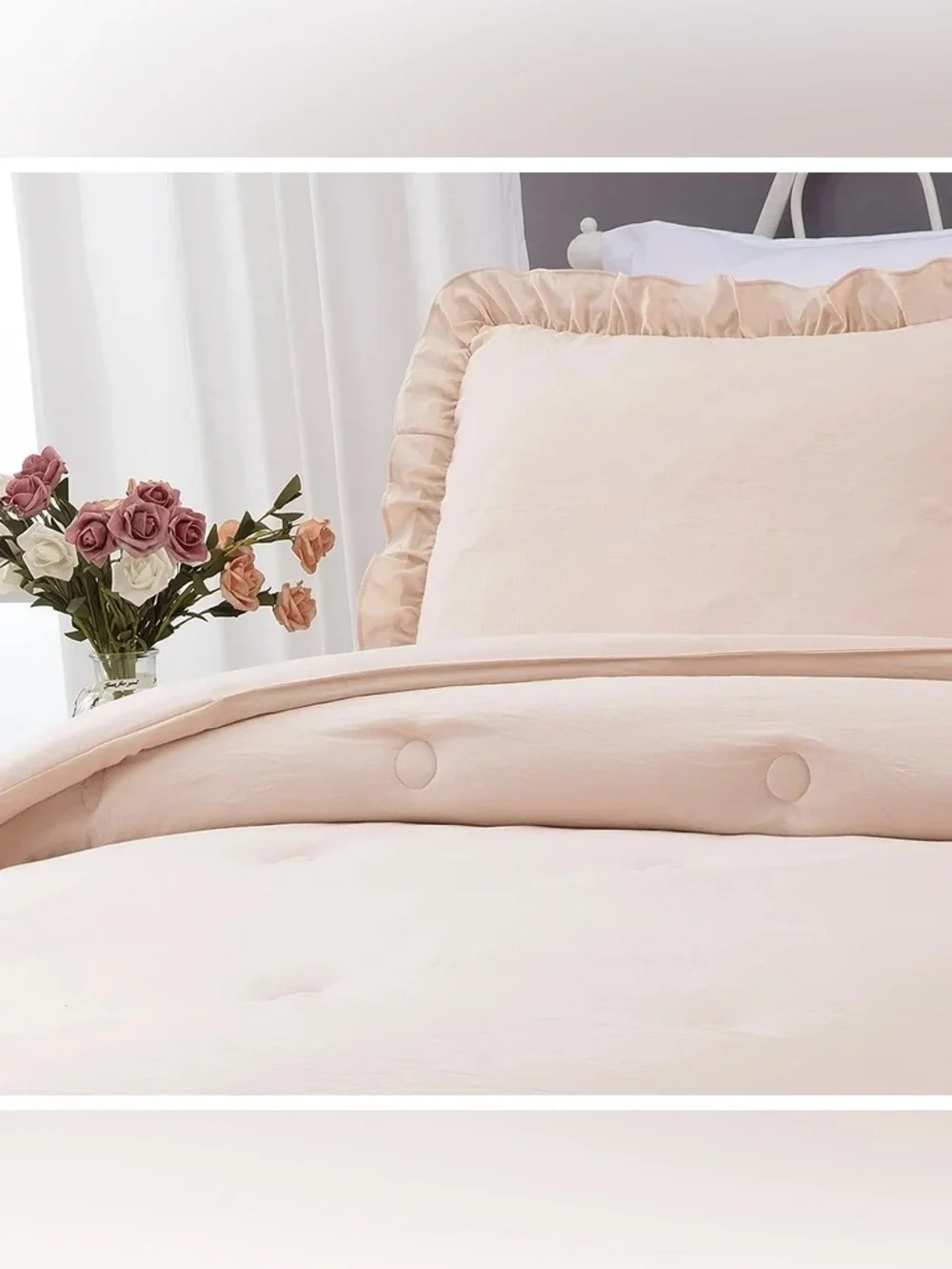 Classic Ruffled 3 piece Queen pink Comforter Set - Blush Pink